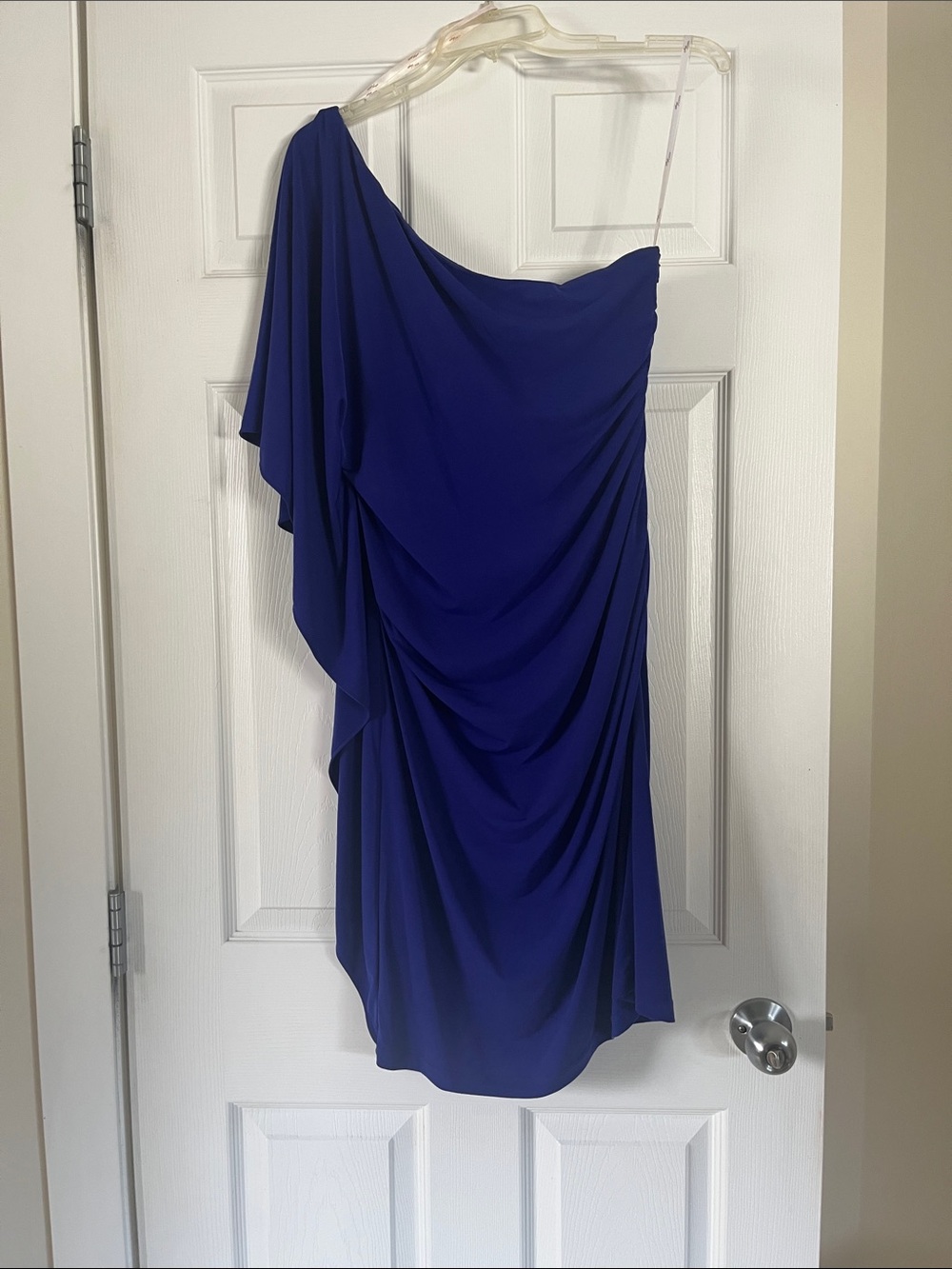 Asymmetric One-Shoulder Draped Cocktail Dress in Royal Blue